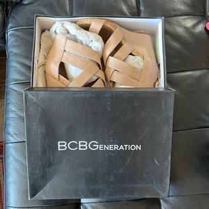 Like new in box BCBGeneration 7.5 nude strappy cork wedge